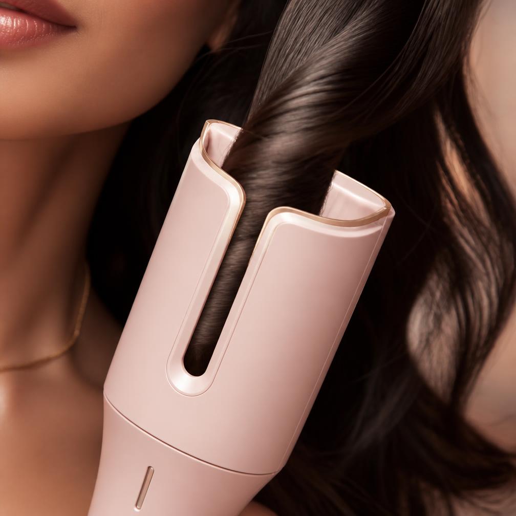 Hair being gently guided into the Lumeaa ceramic curler barrel